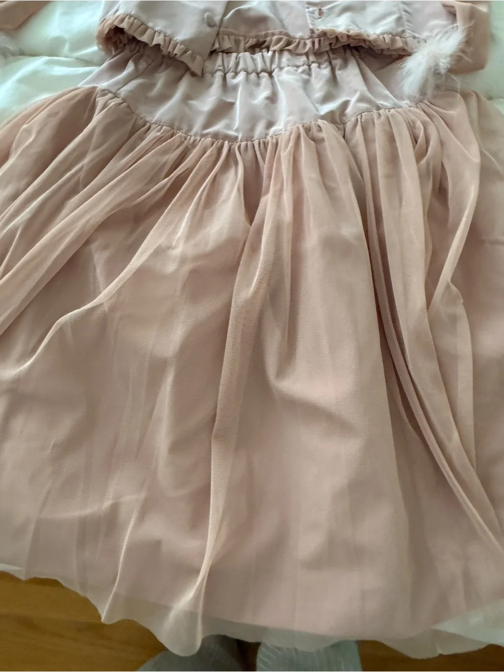 Girls' Dusty Pink Tulle Party Dress with Feather Accents